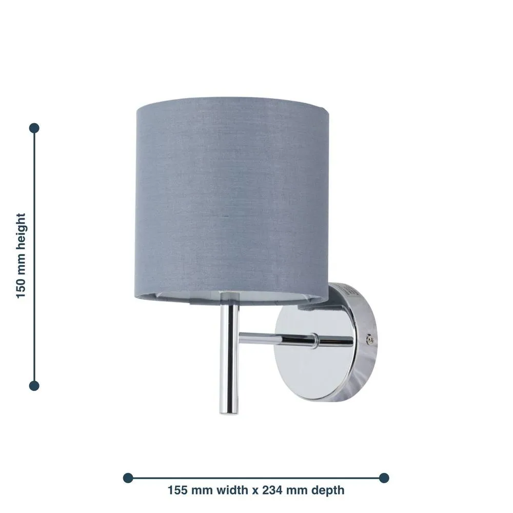First Choice Lighting Set of 2 Brea - Chrome Wall Lights with Grey Cotton Shades in Silver 6