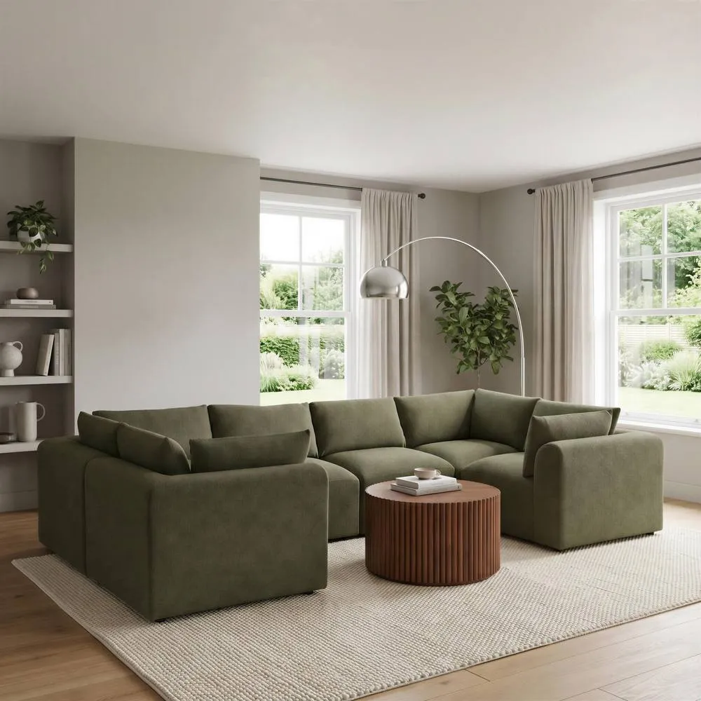 FurnitureboxUK Drift Boucle Fabric 5 Seater U-Shaped Modular Corner Sofa in Green 6