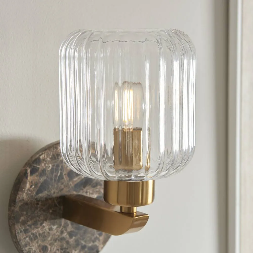 Netlighting Travi Ribbed Wall Lamp Brown Vintage Brass & Ribbed Glass E14 5