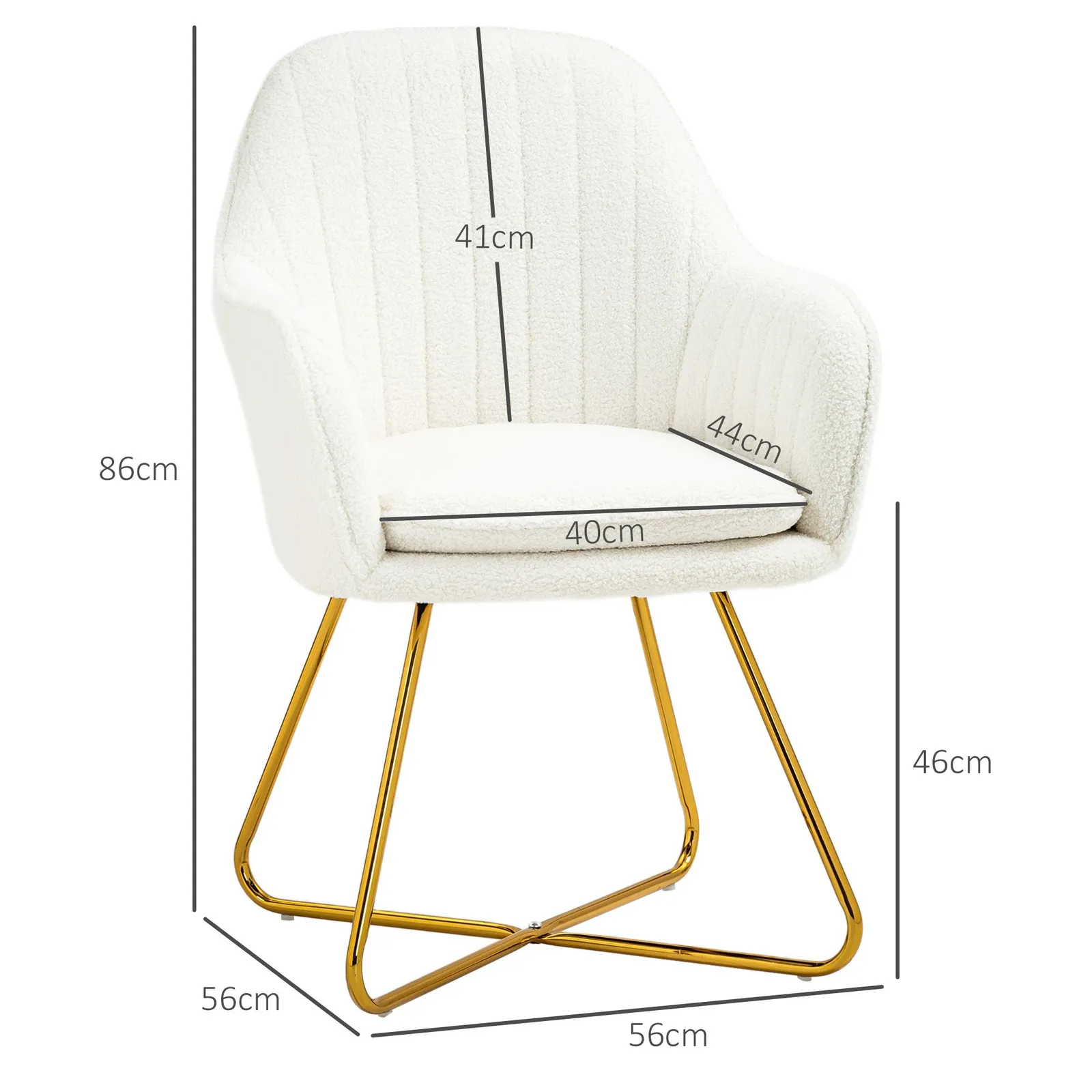 HOMCOM Dining Chair Set of 2, Boucle Armchair with Steel Legs, Cream 3