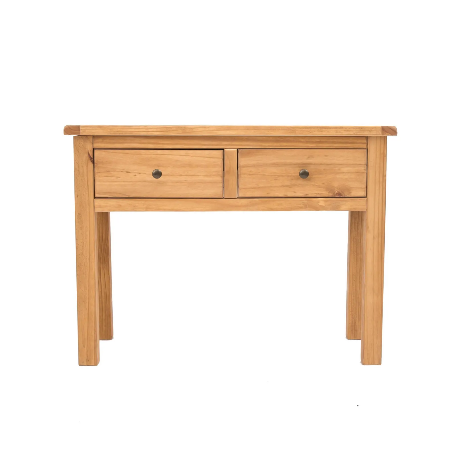 Cabinet Bits Lugo Waxed 2 Drawer Console Table Brass Knob in Light Brown
