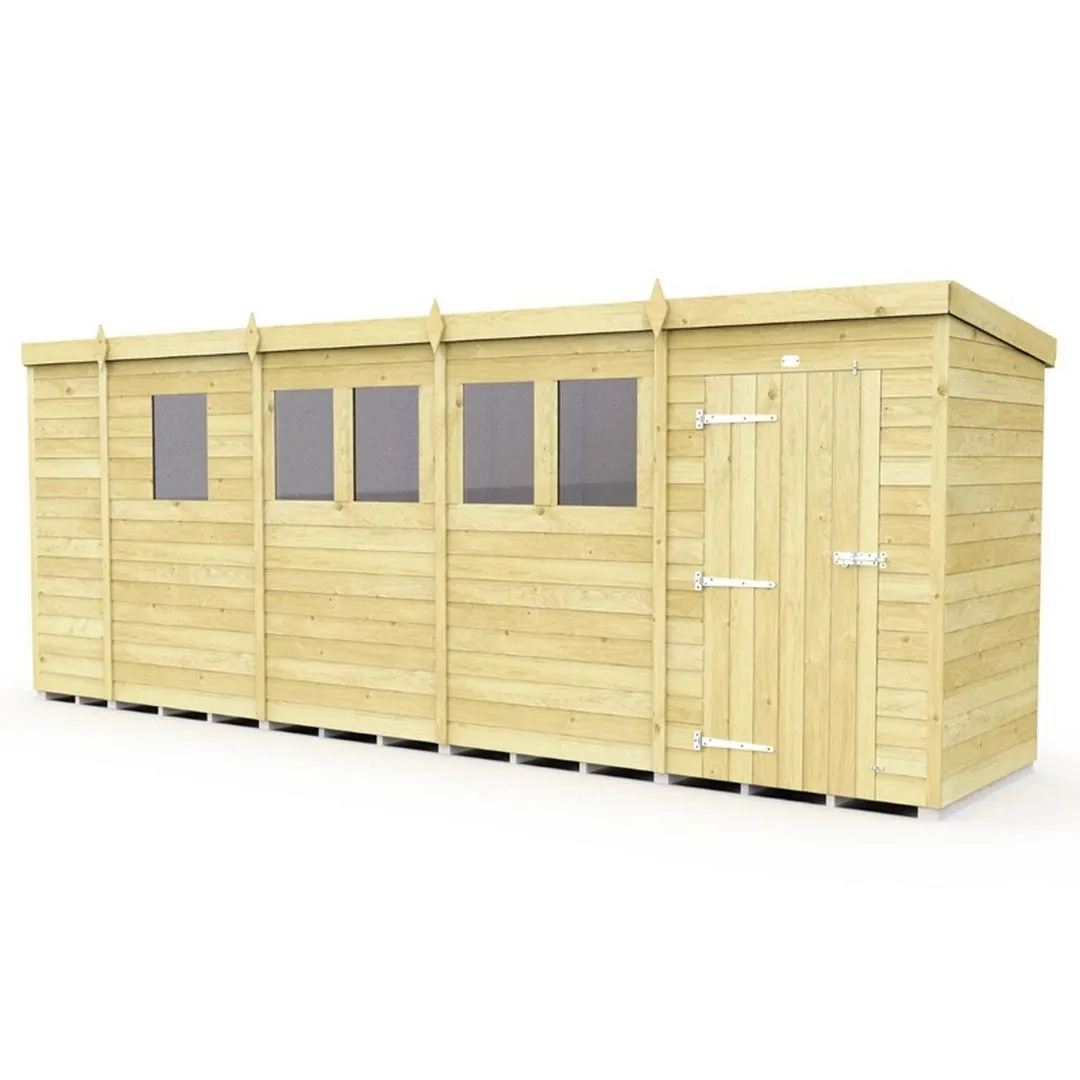Buttercup Farm 17 x 4 Feet Pent Security Shed - Double Door - L118 x W492 x H201 cm in Brown