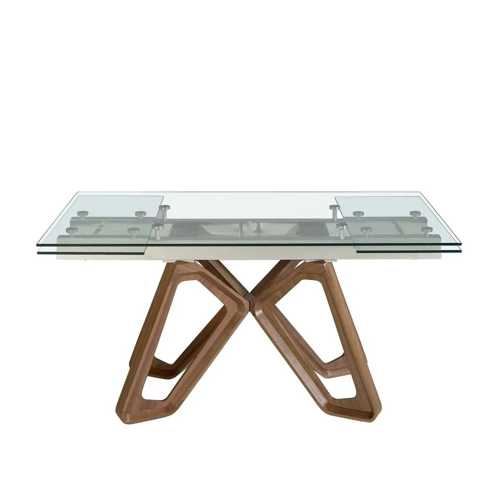 Angel Cerda Rectangular Extending Dining Table Tempered Glass Top in Walnut 2