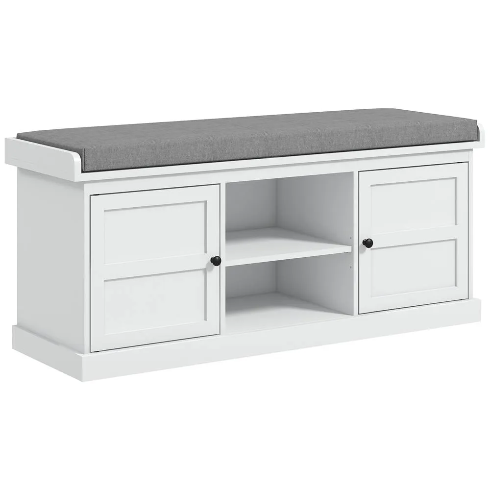 HOMCOM Shoe Bench with Cushioned Seat Adjustable Shelf for Hallway in White