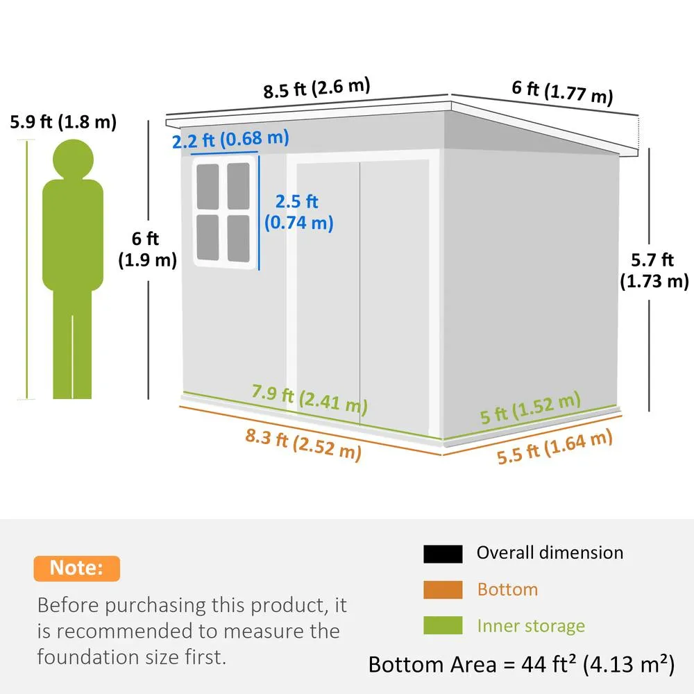 OUTSUNNY 8.5 x 6ft Galvanised Steel Garden Shed with Foundation Kit, Grey in Light Grey 3