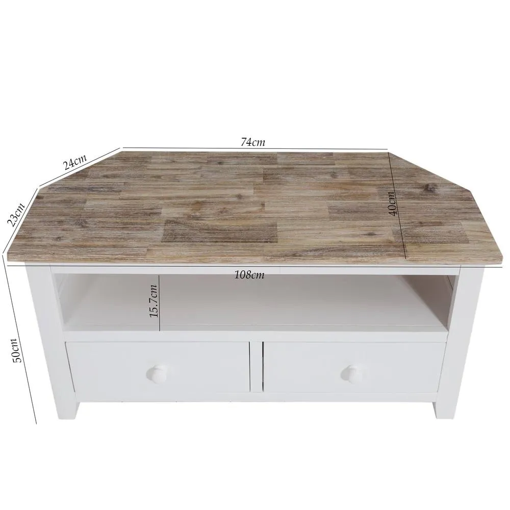 Statement Furniture Florence Corner TV Unit With 2 Drawers & Shelf in White 2