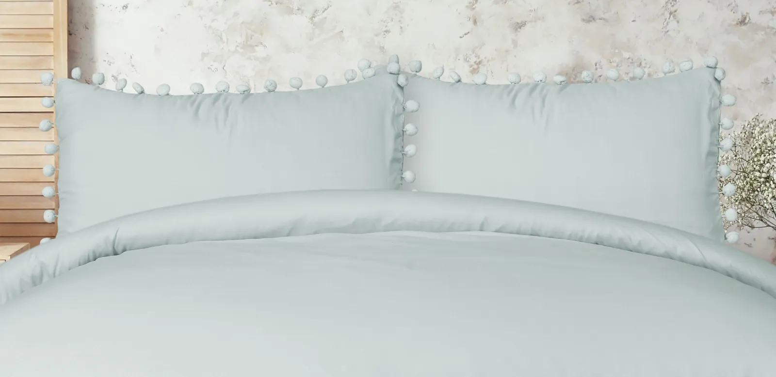 Smart Living Luxury Super Soft Pom Pom Duvet Cover & Pillowcases in Duck Egg Blue 3