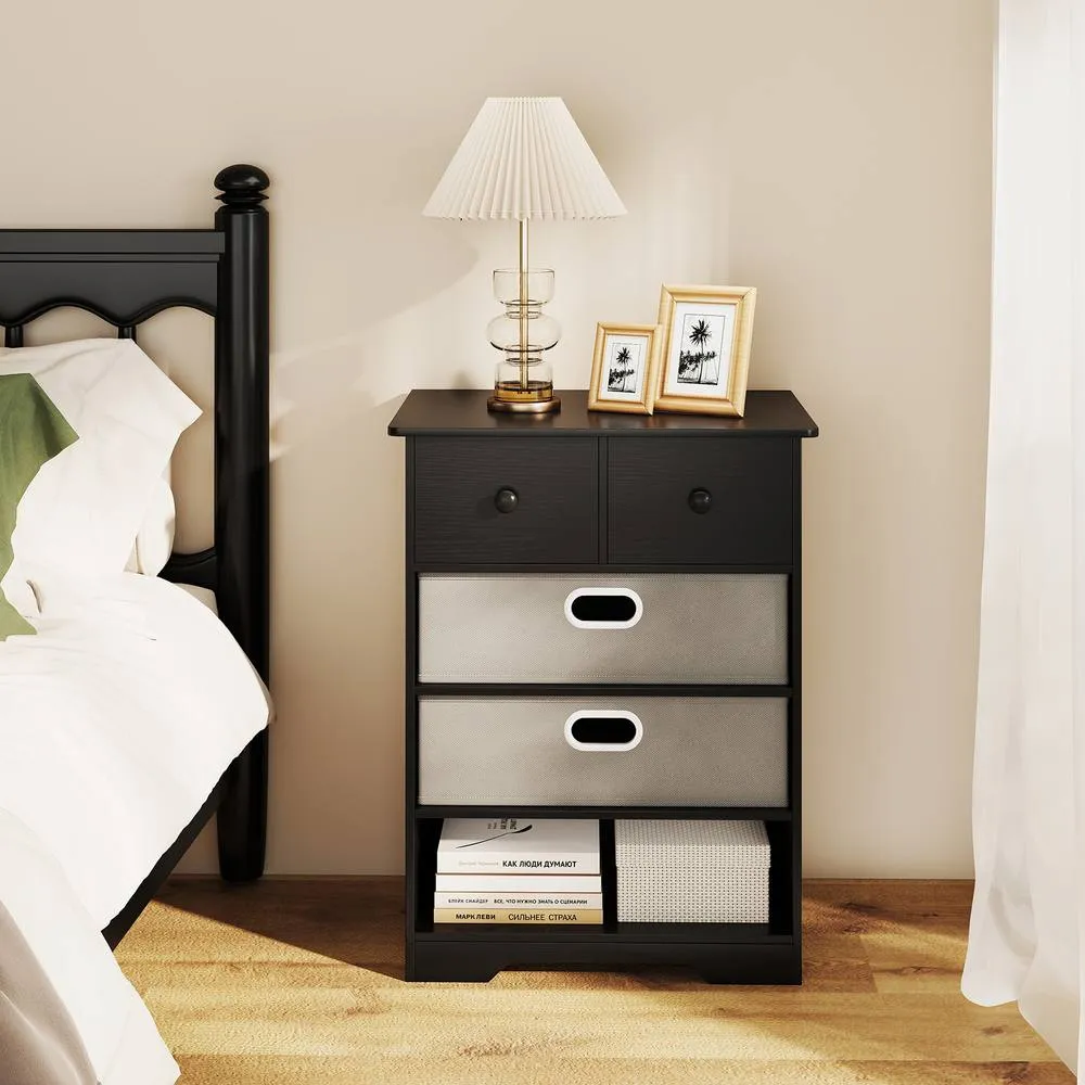 Costway 4-Drawer Dresser Modern Chest Storage Organizer w/Open Shelves in Black 4
