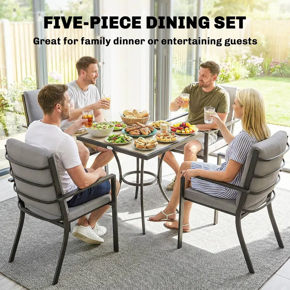 OUTSUNNY 5 Pieces Outdoor Dining Set with Cushions, Garden Dining Set for 4 in Grey 4
