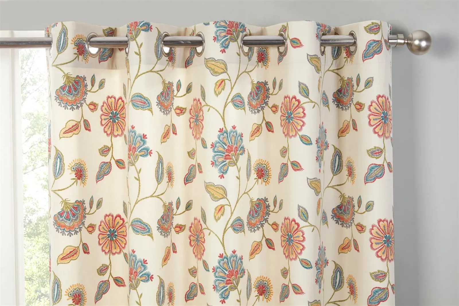 Sundour Shelley Faux Embroidery Eyelet Curtains in Beige 2