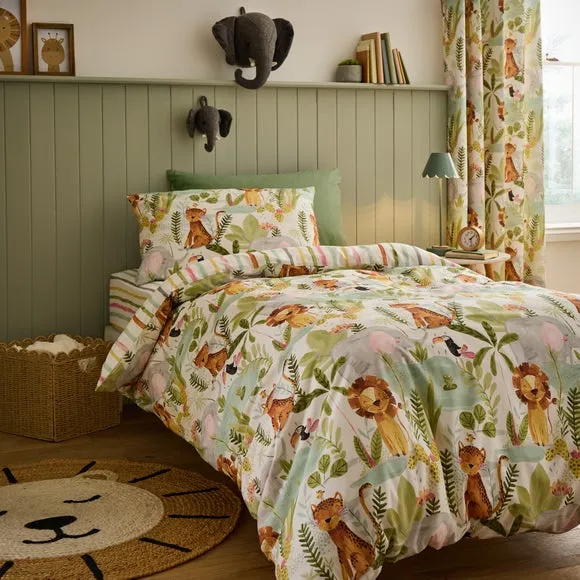 Jungle Friends 100% Cotton Reversible Duvet Cover and Pillowcase Set 1