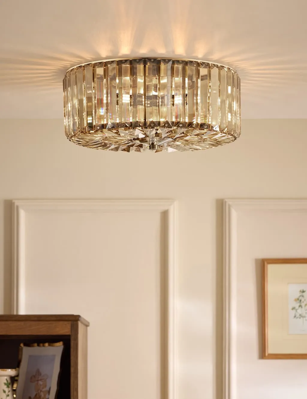 Laura Ashley Fernhurst Metal & Crystal Semi Flush Ceiling Light Antique Brass