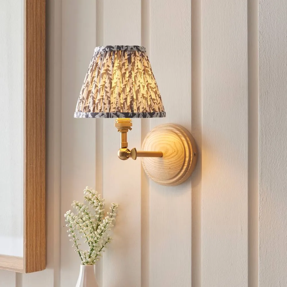 Netlighting Wood Wing Ash Wood Wall Light Grey Fabric Leaf Shade 16cm B22 2