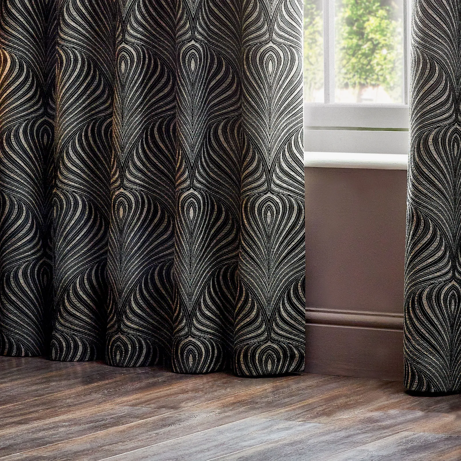 Paoletti Gatsby Jacquard Eyelet Curtains in Black 2