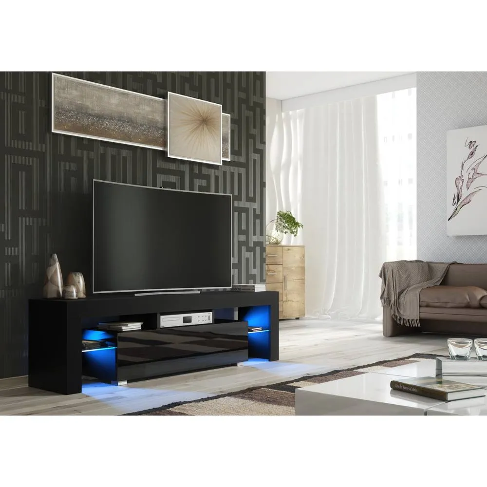 Creative Furniture Aria TV Unit 160cm - Black with Gloss Doors & LED Lights 2