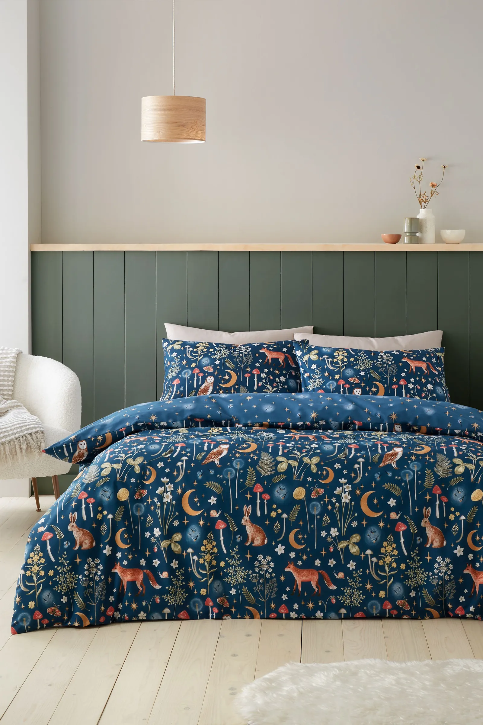 Catherine Lansfield 'Enchanted Twilight Animals' Reversible Duvet Cover Set in Navy 1