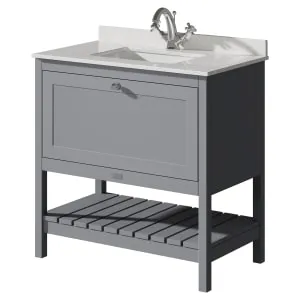 Bayswater Hartleigh Plummett Grey Traditional Freestanding Vanity Unit & 1 Tap Hole White Marble Top Basin - 800mm 2
