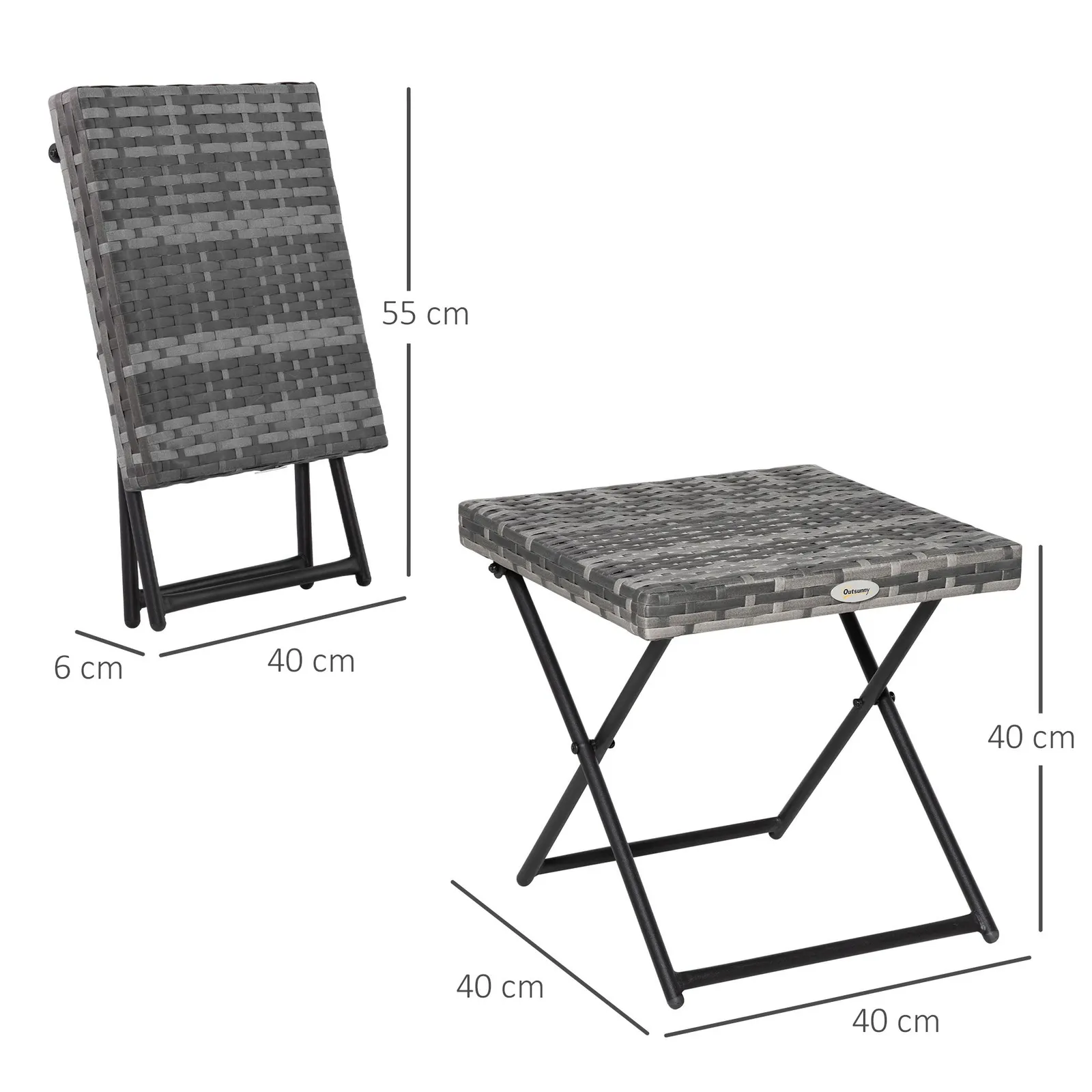 OUTSUNNY Folding Square Rattan Coffee Table w/ Steel Frame Bistro Garden in Grey 3