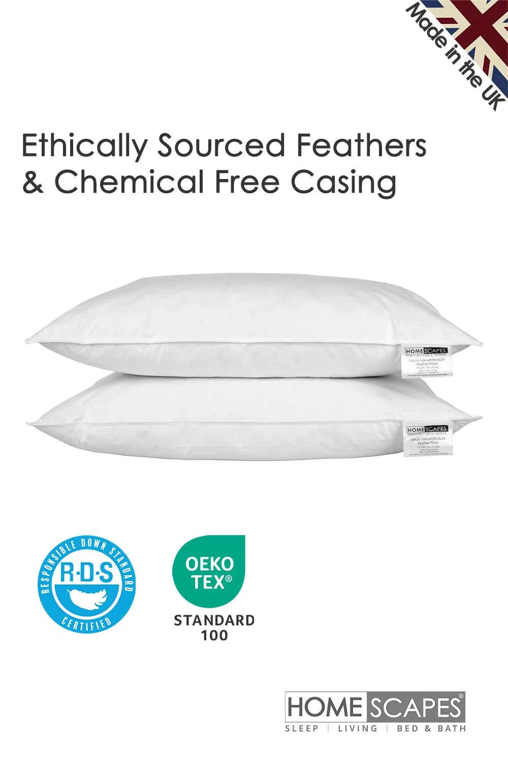 Homescapes White Duck Feather Pillow Pair 3