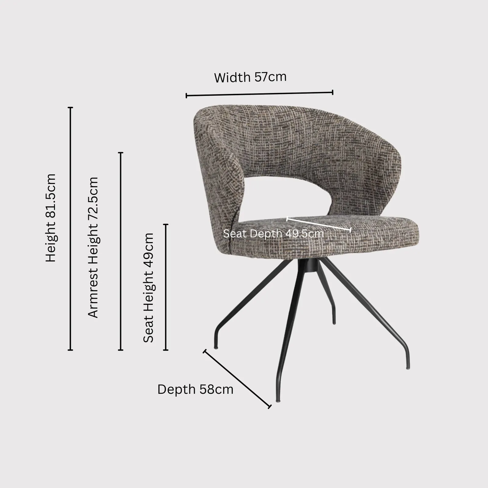 Pure Furniture Cagney Swivel Armchair With Matt Black Frame | Barker & Stonehouse 3