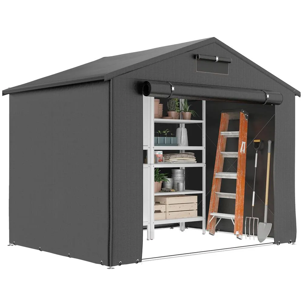 OUTSUNNY 8 x 6 ft Garden Storage Shed with Roll-up Zipper Door, Dark Grey 2