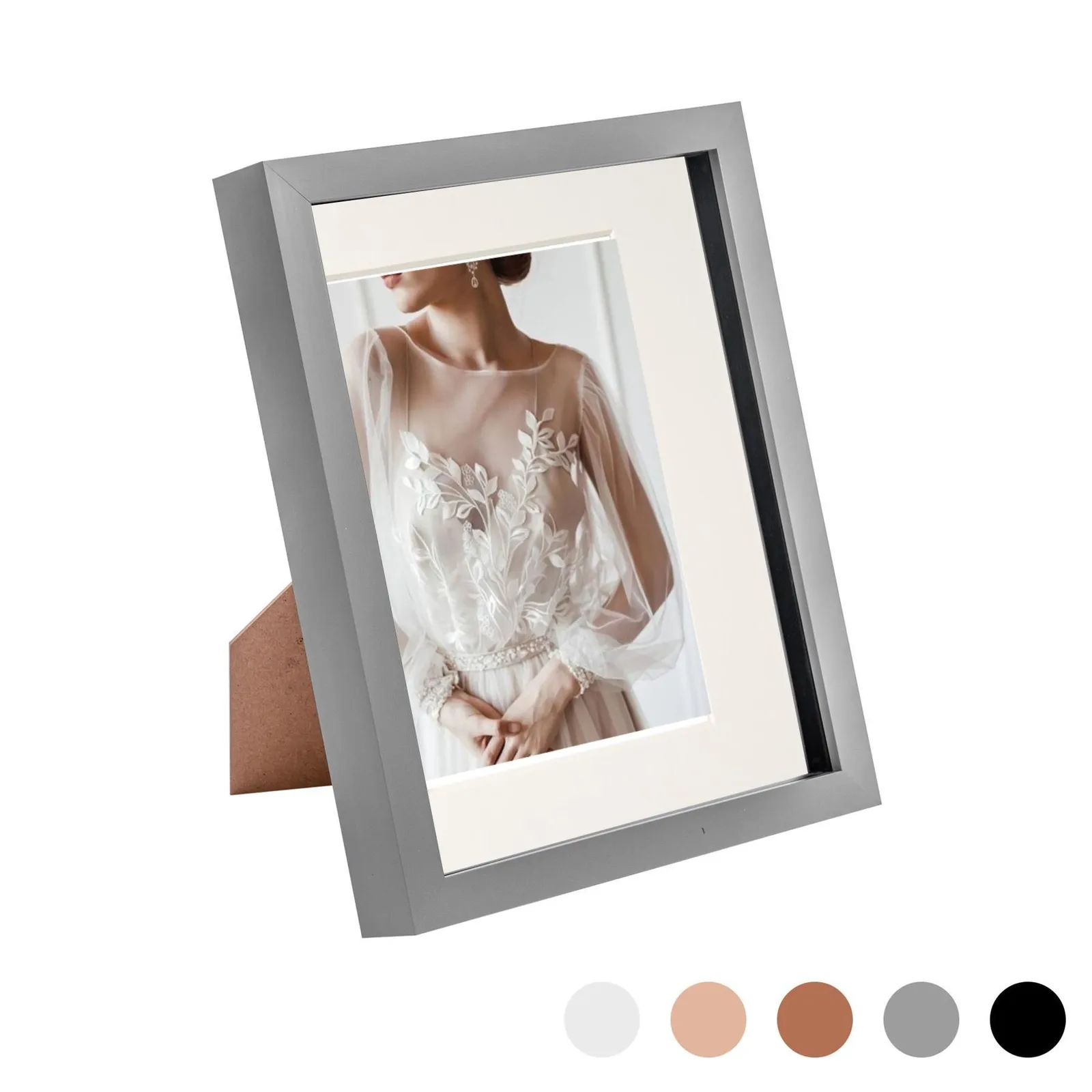 Nicola Spring 3D Box Photo Frame - 8 x 10" with 5 x 7" Mount - Black Mount in Grey