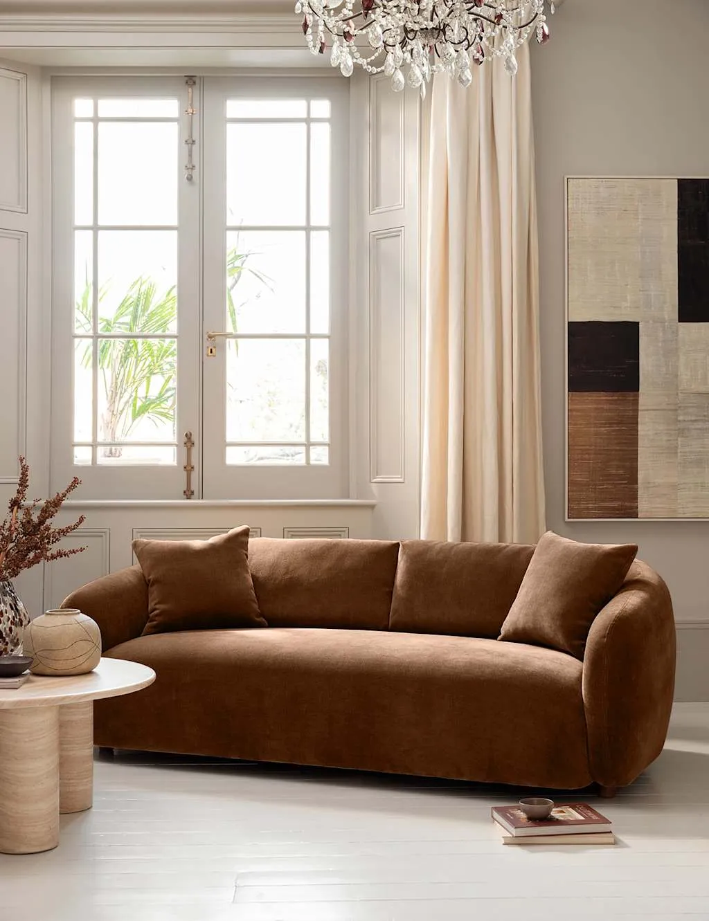 BARKER AND STONEHOUSE Cocoon Chenille 3 Seater Curved Sofa Brown