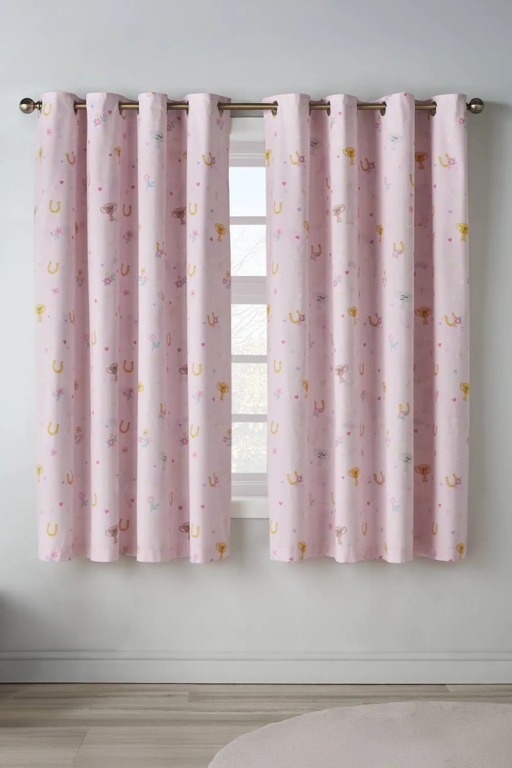 Catherine Lansfield 'Happy Horses' Fully Reversible Eyelet Curtains in Cream 2