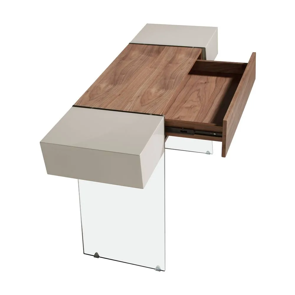 Angel Cerda Walnut & Grey Console Table with Tempered Glass Legs in Pale Grey 6