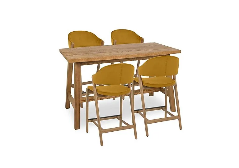 Stratford Table and 4 Bar Stools - Mustard Velvet