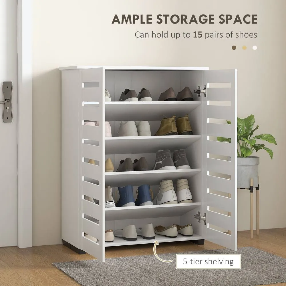 HOMCOM Shoe Storage Cabinet with Slatted Doors for 15 Pairs of Shoes White 4