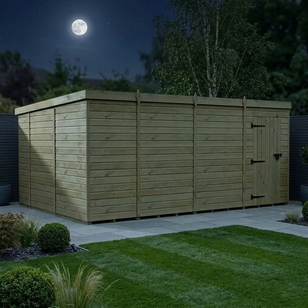 Buttercup Farm 15ft x 10ft Pent Garden Shed Single Door No Windows - Timber in Brown 3