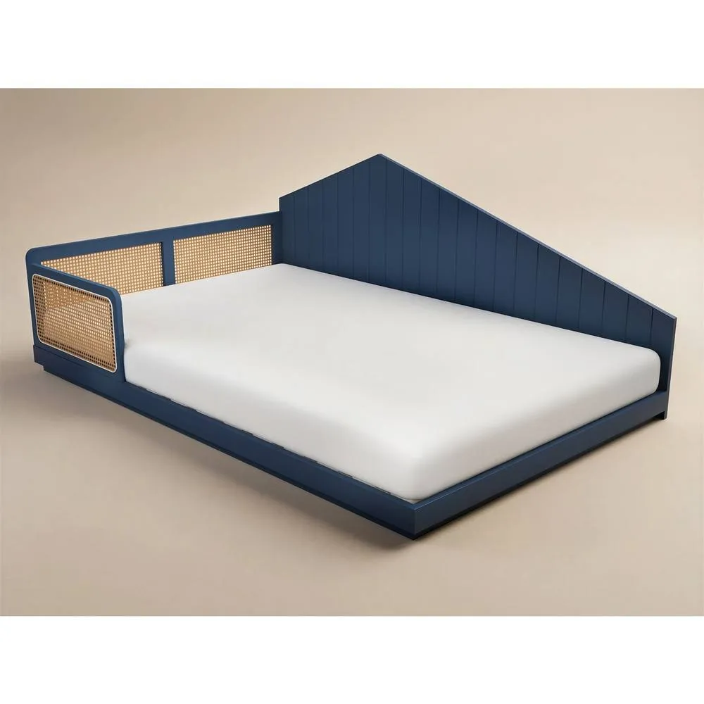 Flair Carter Small Double Montessori Bed with Rattan Panels Navy 3