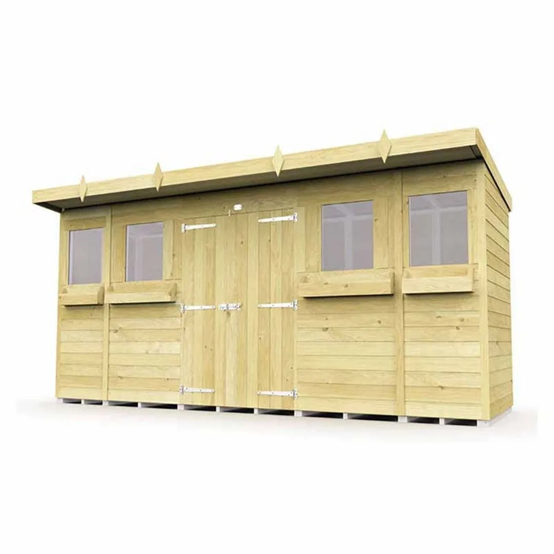Buttercup Farm 14 x 4 Feet Pent Summer Shed - Wood - L118 x W417 x H201 cm in Brown