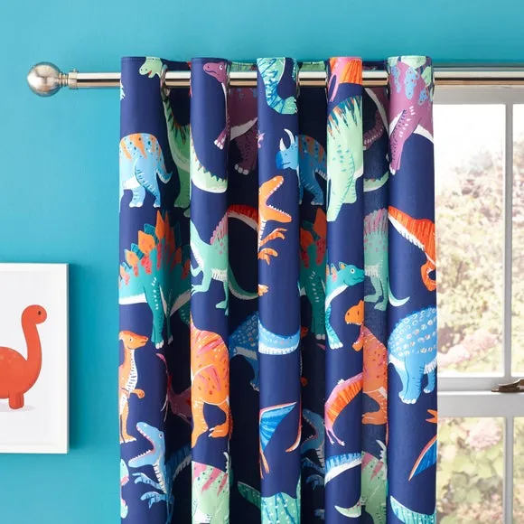 Bright Dino Blackout Eyelet Curtains 1