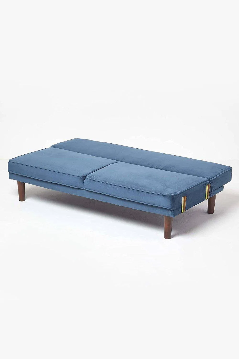 Homescapes Stanley Velvet Click Clack Sofa Bed with Armrests in Navy 4