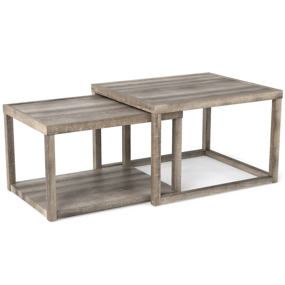Costway Nesting Coffee Table Set of 2 Stackable Rectangular End Tables in Grey 3