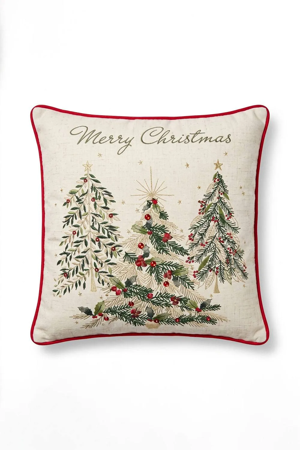 Homescapes Woven Christmas Trees Cushion with Cover, 45x45cm in Cream
