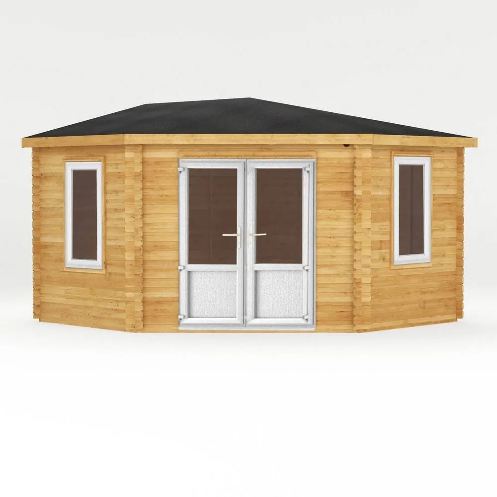 Mercia 4 x 4 m Corner Cabin with White UPVC Windows & Doors in Light Tan 3