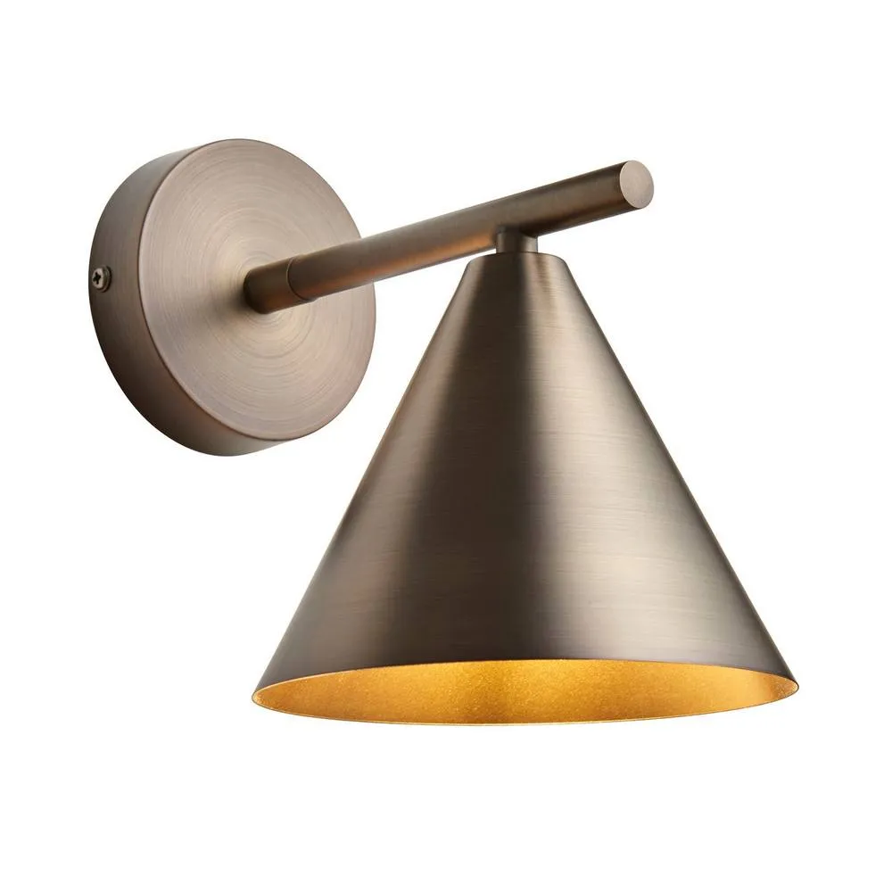 Endon Collection Cape Dome Wall Lamp Brushed Antique Bronze Plate 1X E14, Brown