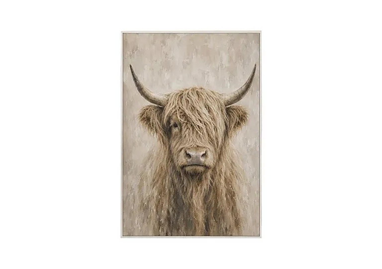 Neutral Highland Cow Framed Velvet Canvas - Home Accessories - In Time for Christmas