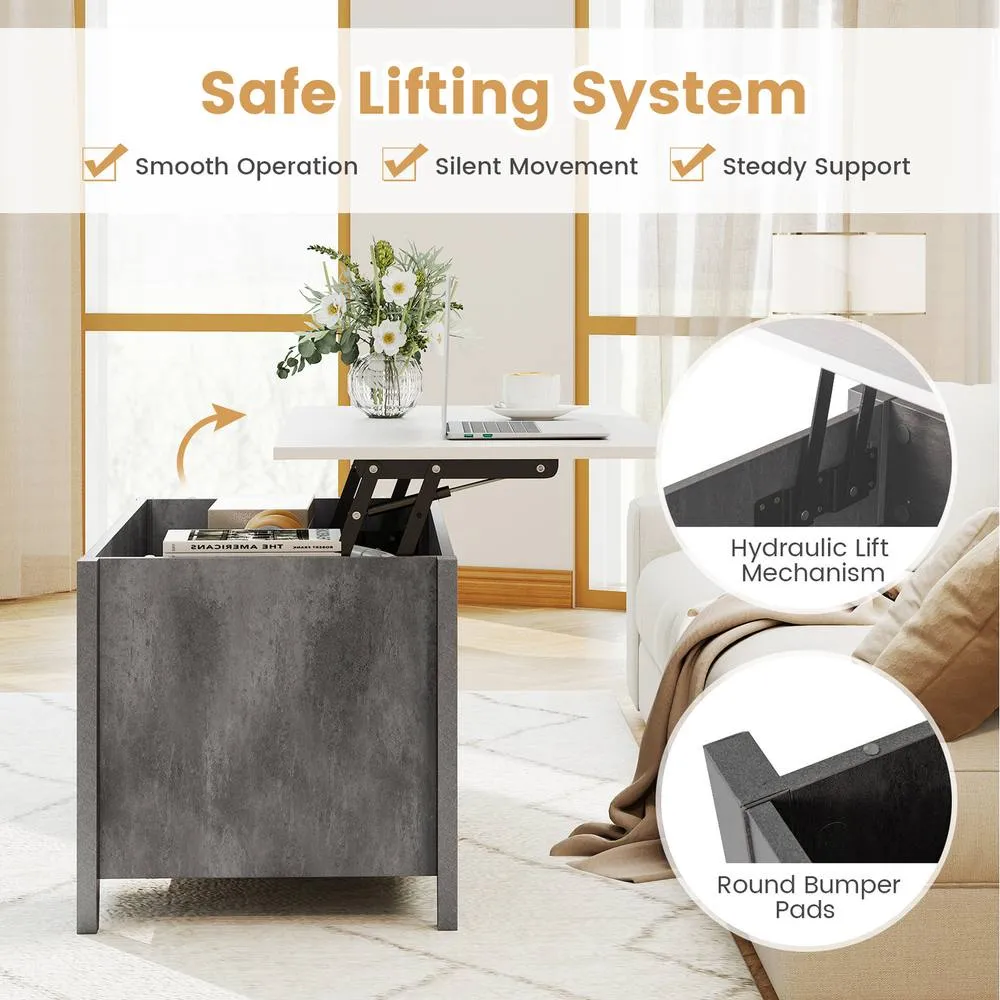 Costway Lift Up Coffee Table Rising Center Table Accent Table w/ Lift Top-Grey in Grey 2