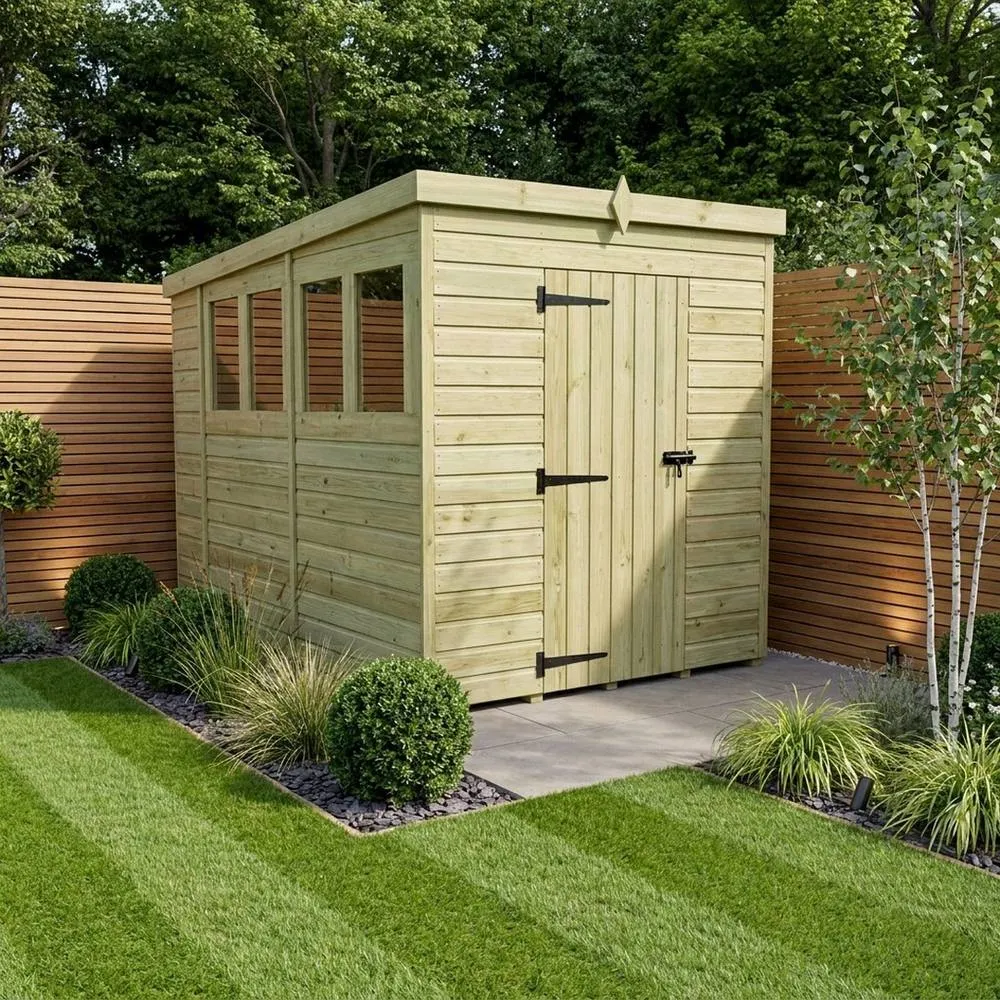 Buttercup Farm 5ft x 10ft Pent Garden Shed Single Door With Windows - Timber in Brown 2