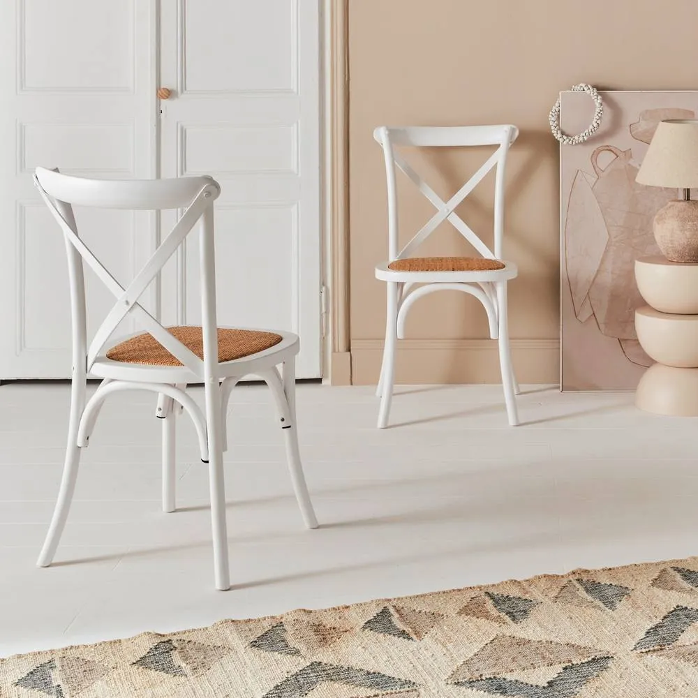 sweeek Set of 2 Vintage Wooden Bistro Chairs in White 1