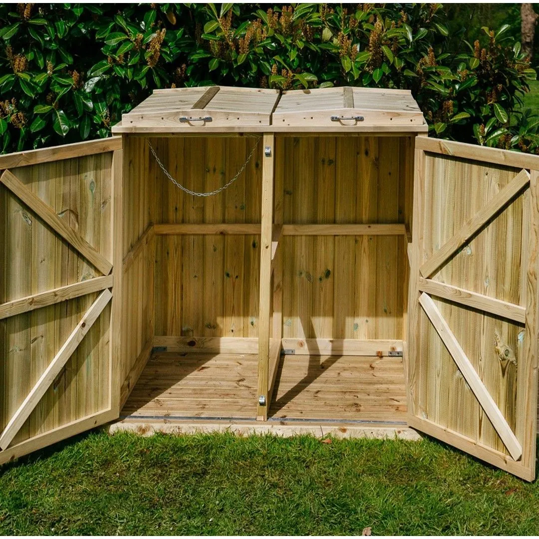 Buttercup Farm Shireburn Double Wheelie Bin Store, Timber, Fits 2 x 360L Wheelie Bins in Brown 3