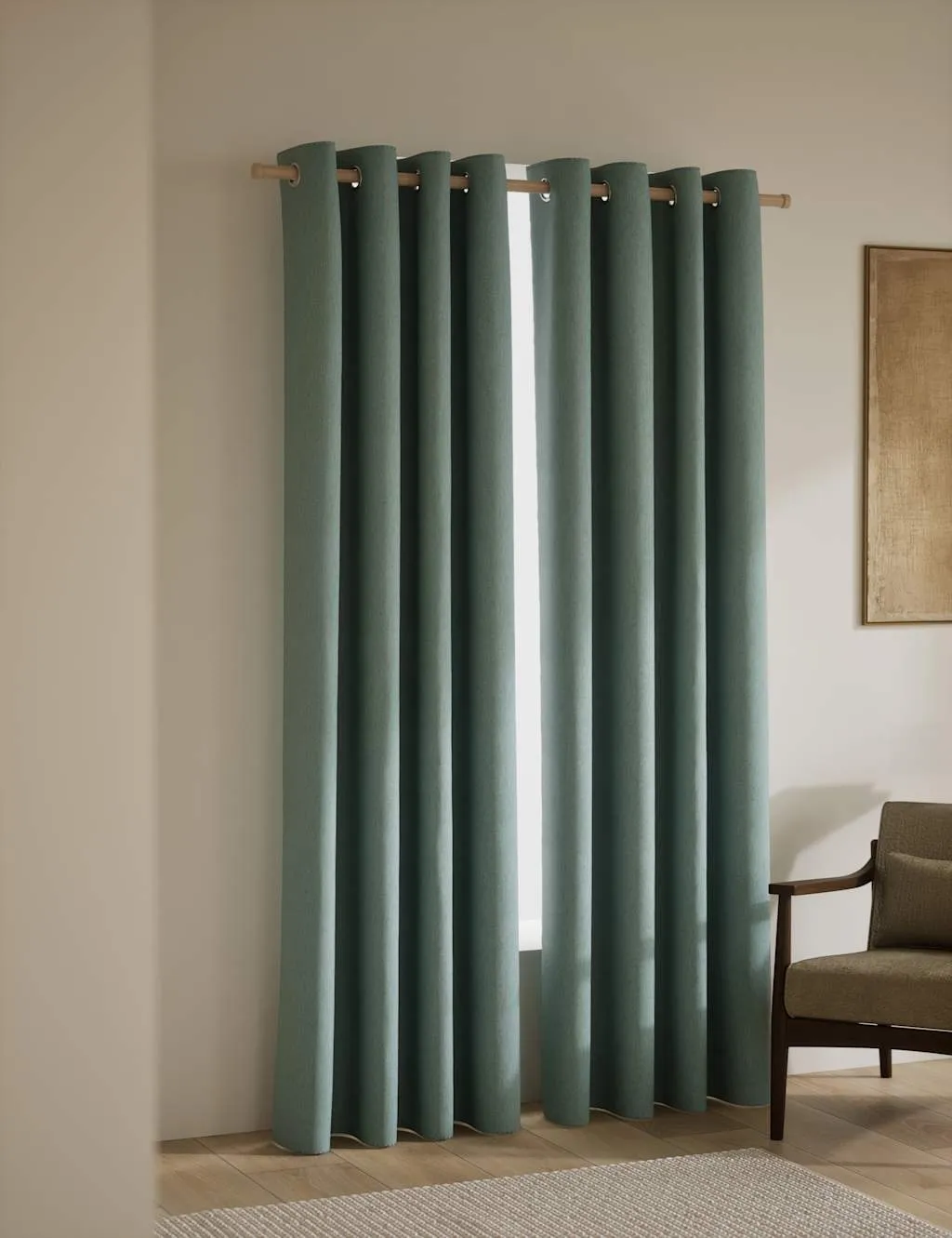 M&S Brushed Eyelet Blackout Thermal Curtains Seafoam