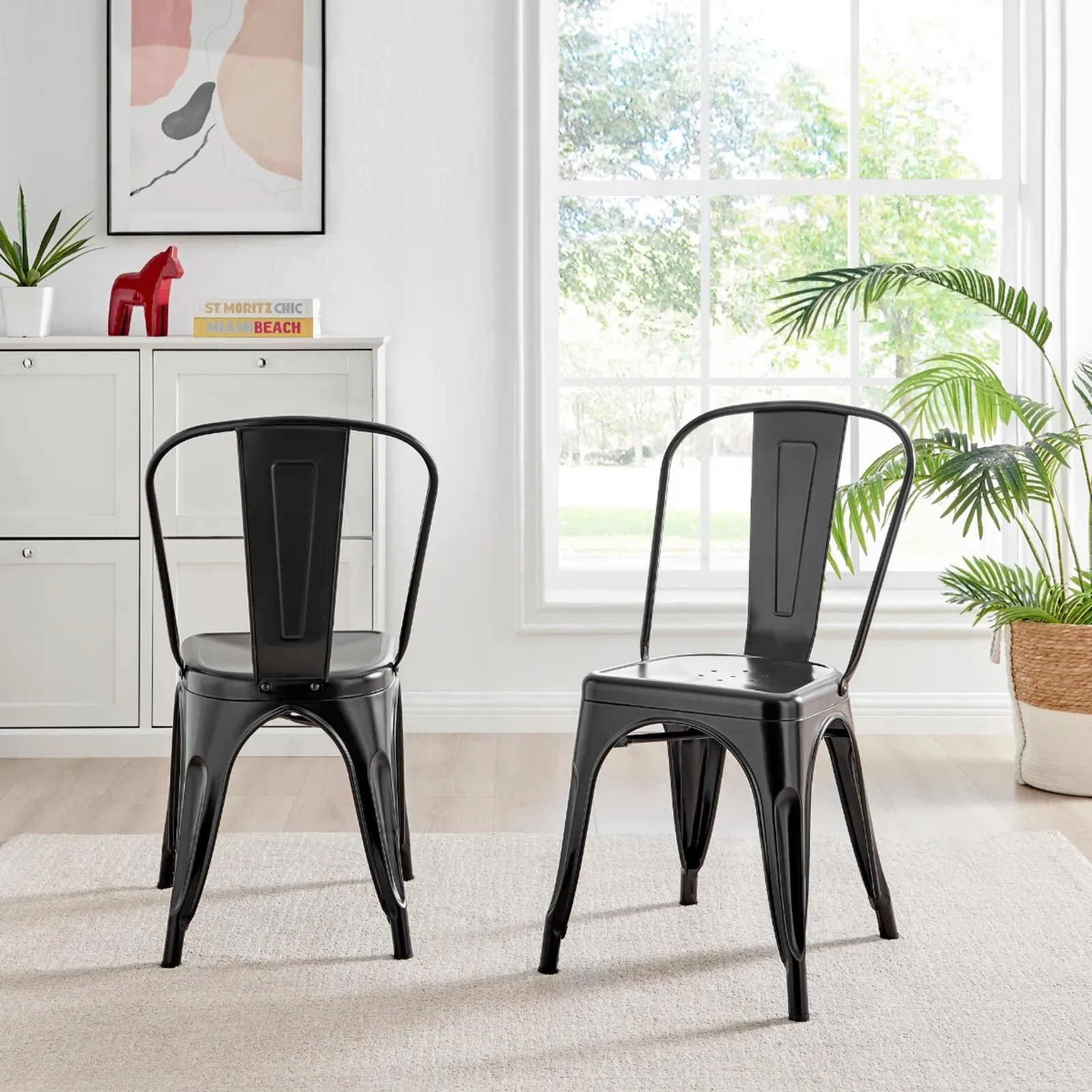FurnitureboxUK Set of 2 Colton Industrial Steel Stackable Tolix Style Dining Chairs in Black 3