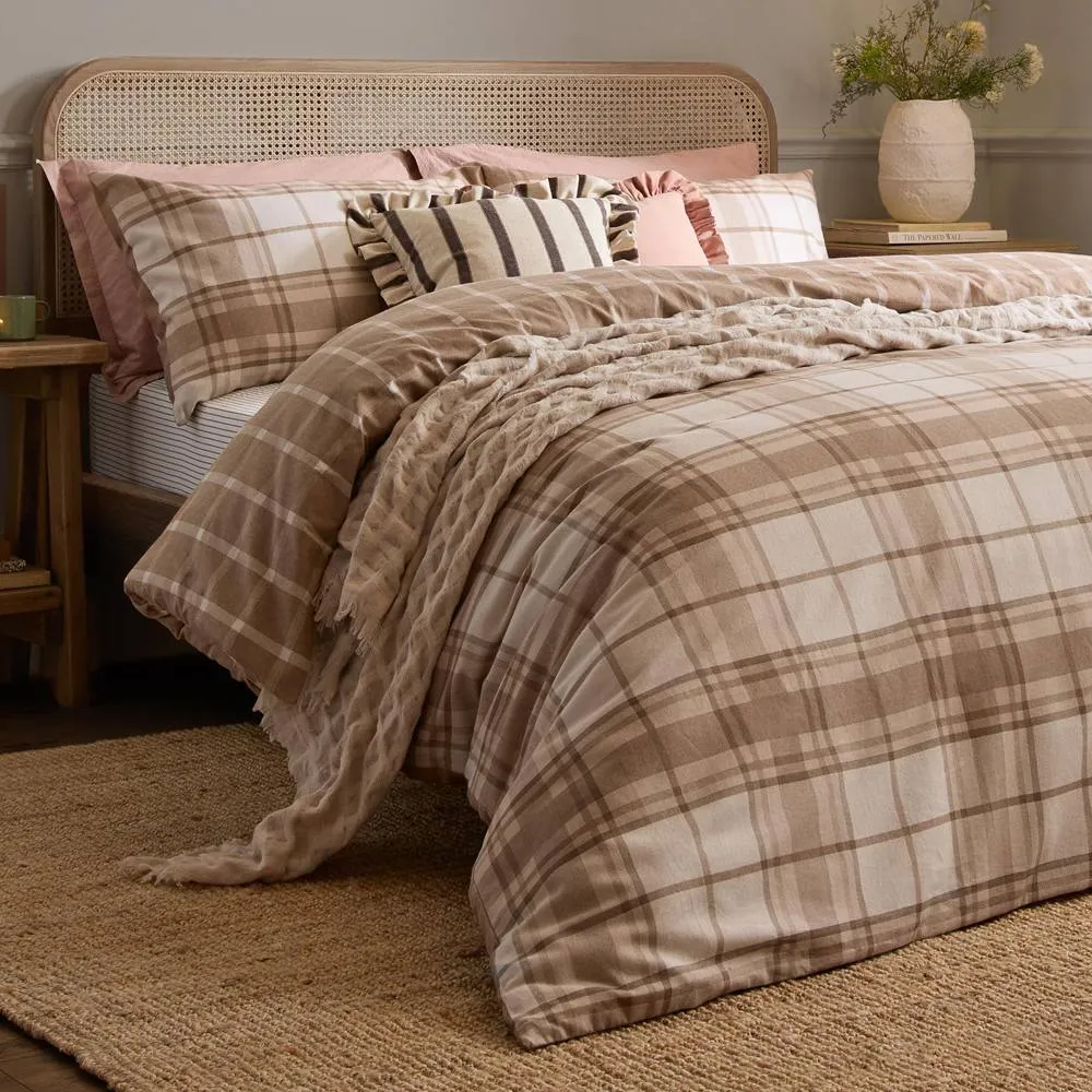 Wylder Braemar Check 100% Brushed Cotton Duvet Cover Set in Natural 3