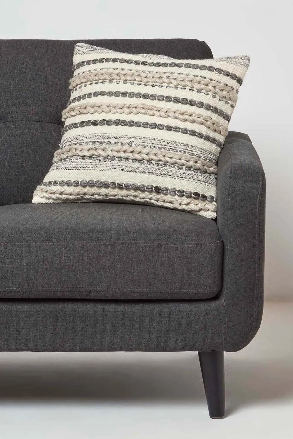 Homescapes Fyn Handwoven Braided Beige & Grey Kilim Cushion 2