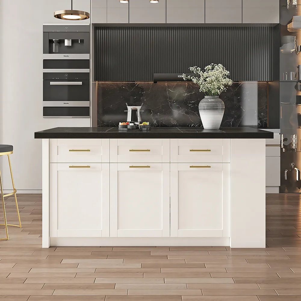 183 cm Kitchen Islands Black & White Modern with Storage Kitchen Cabinet